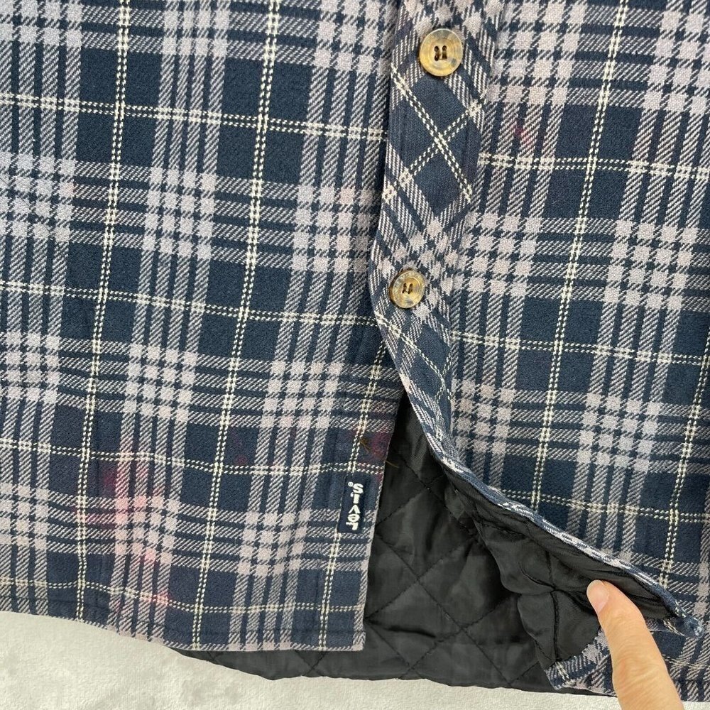 Levi's Blue Plaid Quilted Shacket Heavy Flannel Shirt Grunge Distressed - Picture 7 of 13